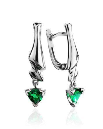 Futuristic Silver Earrings With Nano Emeralds, image 