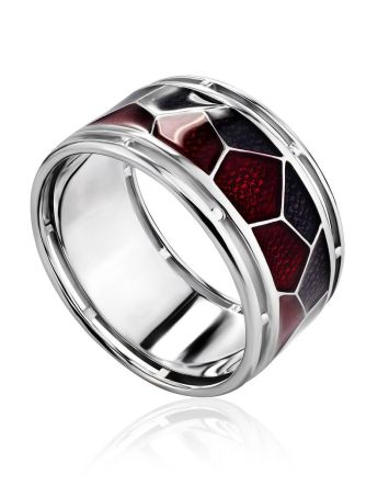 Silver Band Ring With Enamel, Ring Size: 6.5 / 17, image 