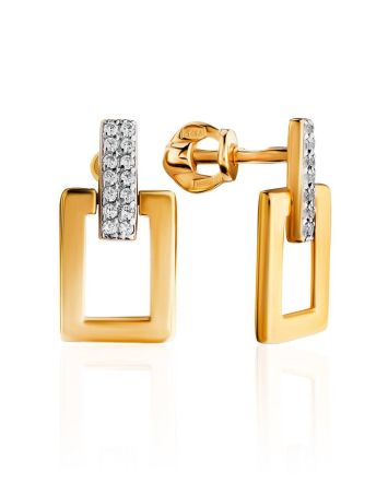 Stylish Geometric Gold Plated Earrings With Crystals, image 