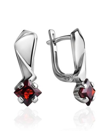 Silver Earrings With Bright Garnet, image 