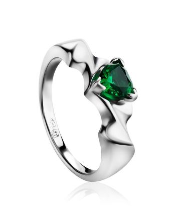 Silver Ring With Bright Nano Emerald, Ring Size: 6 / 16.5, image 