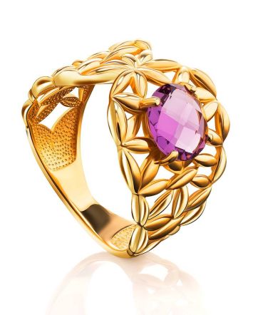 Gold Plated Cocktail Ring With Crystal, Ring Size: 6.5 / 17, image 