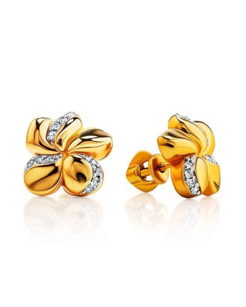 Romantic Gold Plated Earrings With Crystals, image 