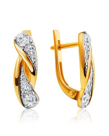Classy Gold Plated Earrings With Crystals, image 