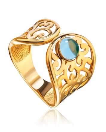 Bold Gold Plated Ring With Blue Crystal, Ring Size: 7 / 17.5, image 