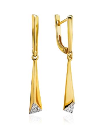 Bold Gold Plated Dangles With Crystals, image 