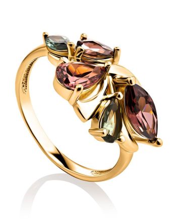 Classy Gold Plated Ring With Crystals, Ring Size: 7 / 17.5, image 
