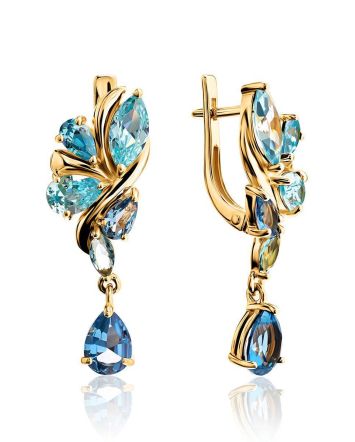 Exquisite Gold Plated Earrings With Blue Crystals, image 