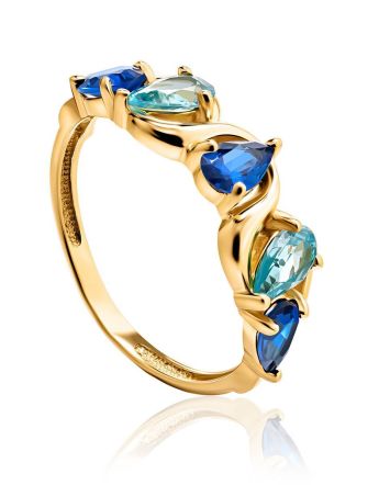 Gold Plated Ring With Blue Crystals, Ring Size: 8 / 18, image 