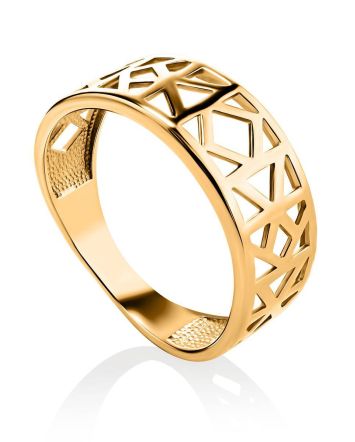 Geometric Gold Plated Ring, Ring Size: 7 / 17.5, image 