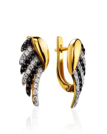 Gold Plated Earrings With Black And White Crystals, image 