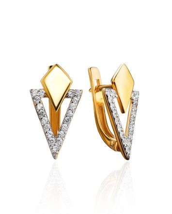 Amazing Gold Plated Earrings With White Crystals, image 