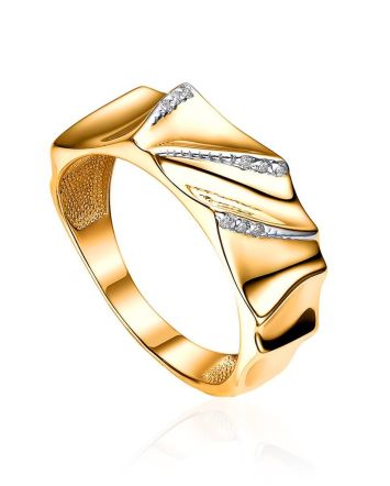 Bright Gold Plated Band Ring With Crystals, Ring Size: 7 / 17.5, image 