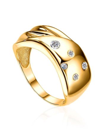 Elegant Gold Plated Band Ring With Crystals, Ring Size: 8 / 18, image 