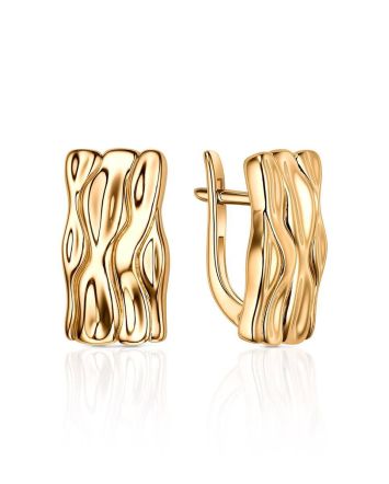 Textured Gold Plated Earrings, image 