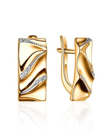 Luminous Gold Plated Earrings With Crystals, image 