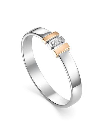 Silver Ring With Golden Details And Diamonds The Diva, Ring Size: 5.5 / 16, image 