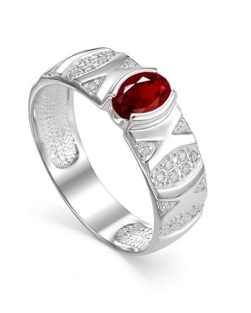 Silver Ring With Garnet And Crystals, Ring Size: 7 / 17.5, image 