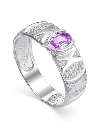 Silver Ring With Amethyst Centerstone, Ring Size: 6 / 16.5, image 