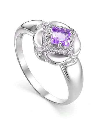 Voluptuous Silver Ring With Amethyst And Crystals, Ring Size: 7 / 17.5, image 
