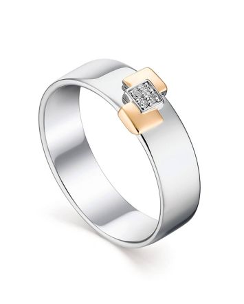 Silver Ring With Golden Details And Diamonds The Diva, Ring Size: 6.5 / 17, image 