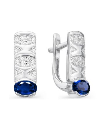 Silver Earrings With Blue And White Crystals, image 