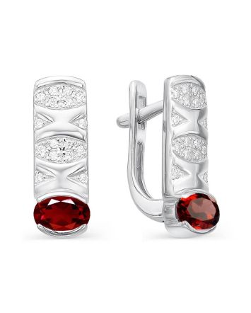Silver Earrings With Garnet And Crystals, image 
