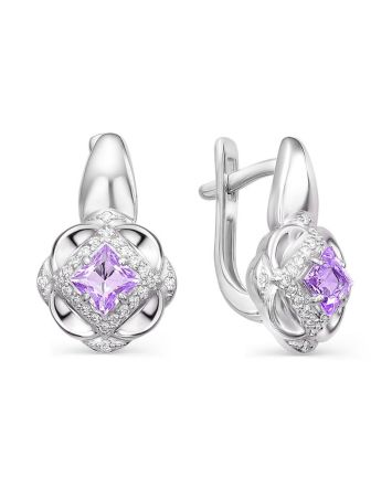 Chic Silver Earrings With Amethyst And Crystals, image 