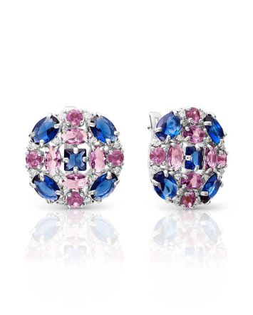 Classy Silver Earrings With Multicolor Crystals, image 