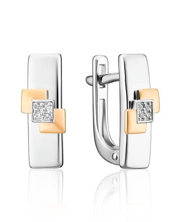 Geometric Silver Earrings With Gold And Diamonds The Diva, image 