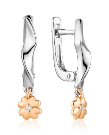 Silver Diamond Earrings With Golden Details The Diva, image 