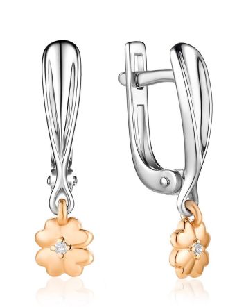 Silver Diamond Ring With Golden Clover Dangles, Ring Size: 8.5 / 18.5, image 