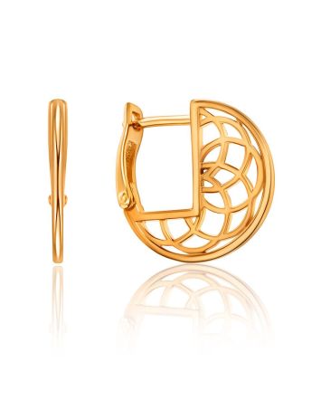 Laced Gold Plated Silver Round Earrings, image 