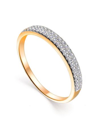 Golden Ring With Two Diamond Rows, Ring Size: 6.5 / 17, image 