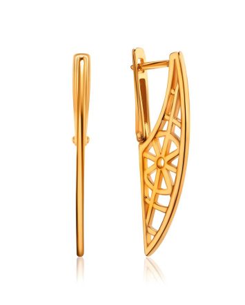 Designer Geometric Gold Plated Silver Earrings, image 