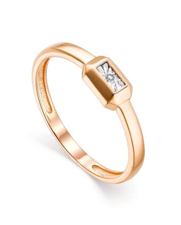 Golden Ring With Diamond Centerstone, Ring Size: 6 / 16.5, image 