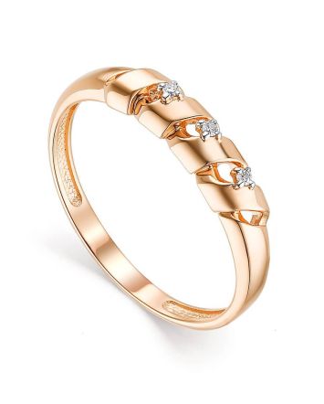 Golden Ring With 3 Diamonds, Ring Size: 7 / 17.5, image 