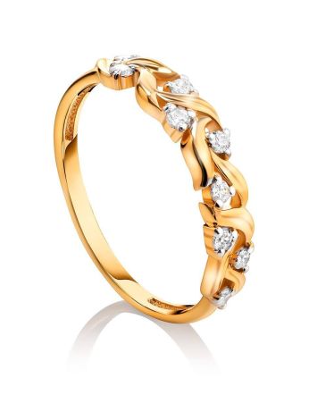 Refined Gold Plated Silver Ring With Crystals, Ring Size: 6 / 16.5, image 