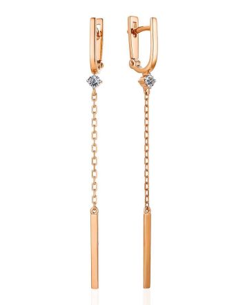 Golden Chain Dangle Earrings With Diamonds, image 
