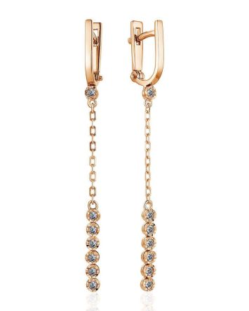 Diamond Earrings With Golden Chain Dangles, image 