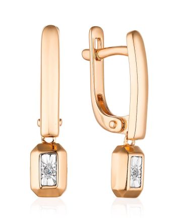 Geometric Golden Earrings With Diamond Dangles, image 