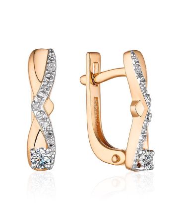 Elegant Gold Diamond Earrings, image 