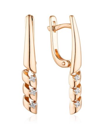 Golden Earrings With Diamond Dangles, image 