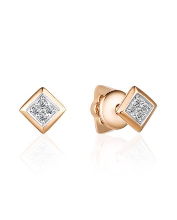 Square Gold Diamond Studs, image 