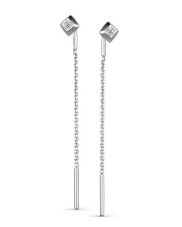 White Gold Chain Dangle Earrings With Diamonds, image 