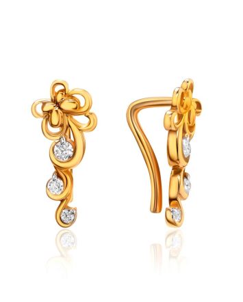 Refined Gold Plated Silver Floral Earrings With Crystals, image 