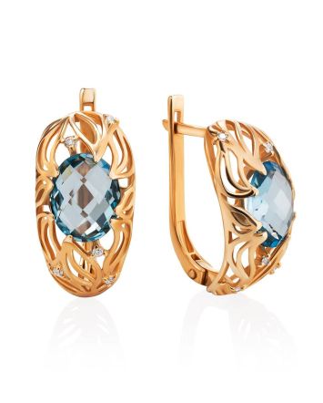 Ornate Golden Earrings With Topaz And Crystals, image 