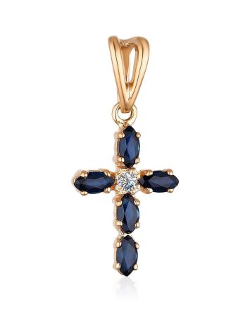 Golden Cross Pendant With Sapphires And Diamonds, image 