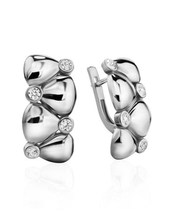 Chic Silver Earrings With Crystals, image 