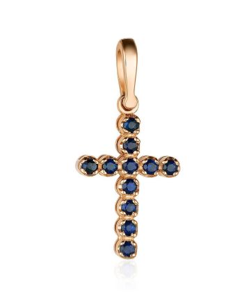 Versatile Gold Sapphire Cross Pendant, image 
